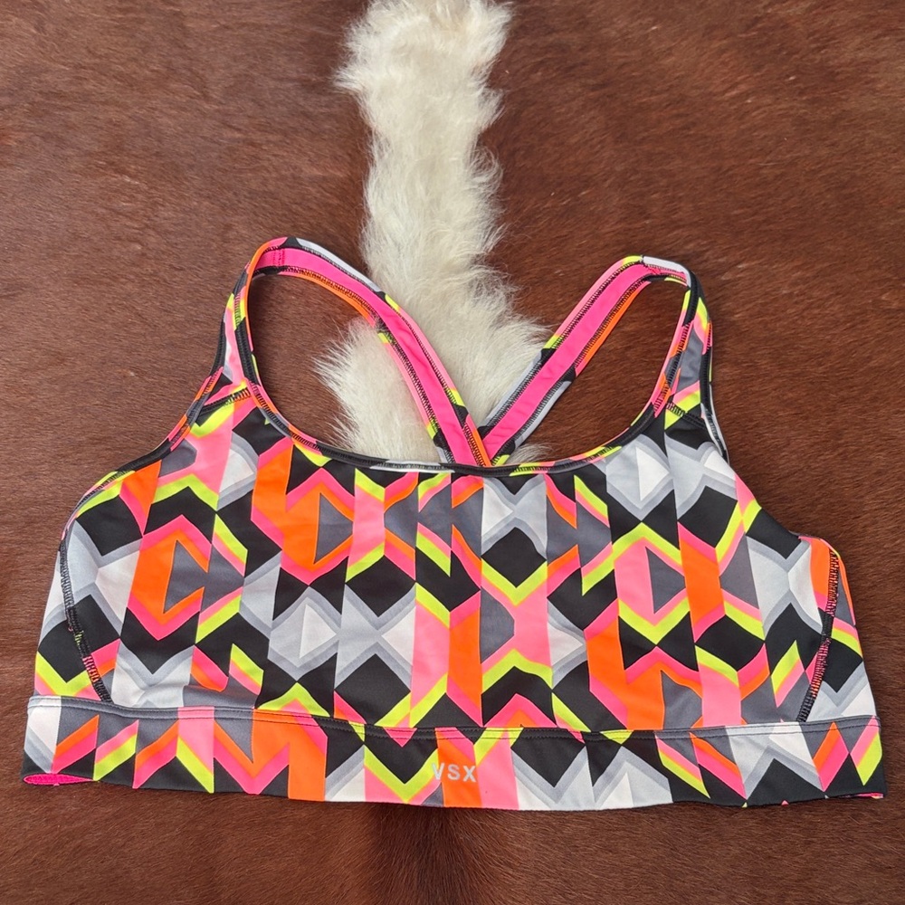 VSX Pink and Orange Geometric Sports Bra